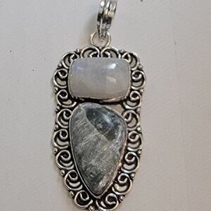 Necklace Pendants Moonstone & Seraphinite Handmade Jewelry in Sterling Silver